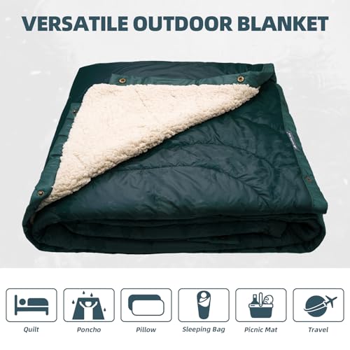 KawaGebo Kamp Outdoor Camping Blanket with Sherpa Lining, Extra Warm Thick Camp Blankets and Puffy Ultralight Soft Poncho ...