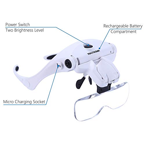 YOCTOSUN Magnifying Glasses with Light, Head Mount Magnifier with 5 Lenses, Headband, Storage Case, Hands Free LED Lighted...
