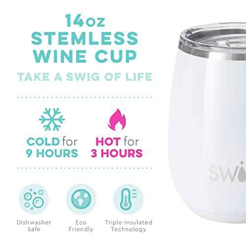 SWIG Stemless Cup, Stainless Steel, White, One Size