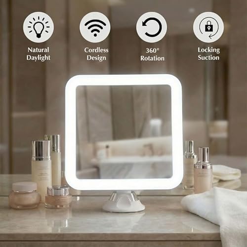Fancii 10X Magnifying Lighted Makeup Mirror - Daylight LED Vanity Mirror - Compact, Cordless, Locking Suction, 6.5" Wide, ...