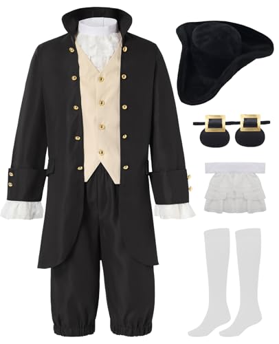 aicoaub Kids Colonial Costume Boys 18th Century America Cosplay Costume with Hat 4-17