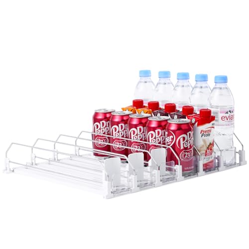 Drink Organizer for Fridge-White Automatic Pusher Glide,12oz 16oz 20oz-Soda Dispenser for Fridge-Holds up to 30 Cans
