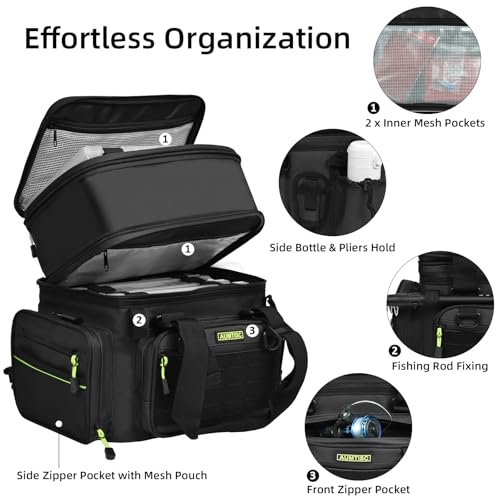 AUMTISC Fishing Tackle Bags for 3500/3600 Trays, Expandable Tackle Box Organizer Gear Storage Bag, with Rod Holders, Detac...
