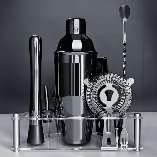 Cocktail Shaker Set with Stand, Cocktail Shaker Bartender Kit: Bar Tool Set, Drink Mixing Includes Martini Shaker,Straine...