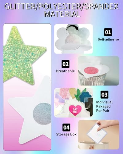 CICKEE Pasties Rave Pack - Nipple Covers Stickers - Disposable Sticky Breast Petals - 15 Pairs