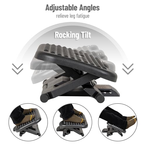 Mind Reader Foot Rest, Under Desk at Work, Ergonomic, Height Adjustable, Office, Plastic, 17"L x 13"W x 6.25"H, Black