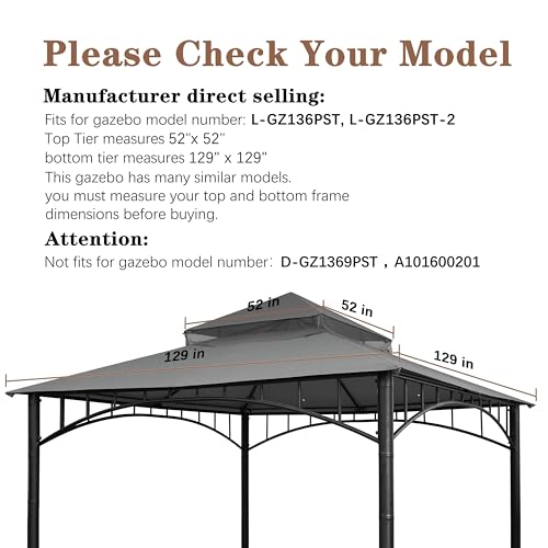 SCOCANOPY Replacement roof Compatible with Target Madaga Gazebo Model L-GZ136PST,Grey