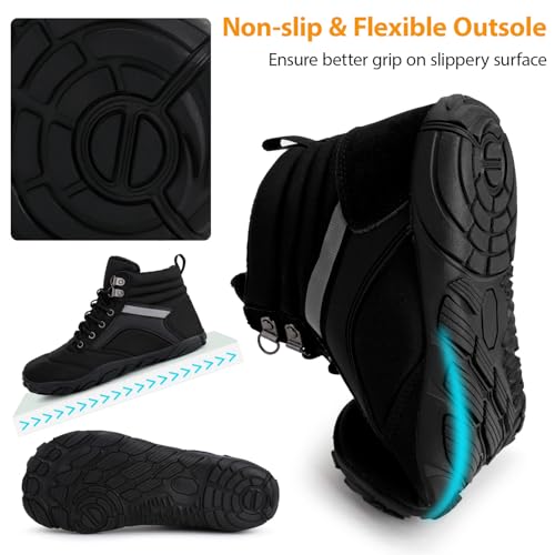 Womens Mens Winter Barefoot Boots Warm Minimalist Wide Toe Box Snow Boots Zero Drop Sole Outdoor Water Resistant Ankle Boo...