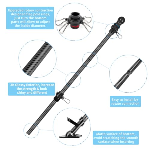 HIBLE Black Flag Pole Kit 6FT Carbon Fiber Flag Pole with Upgraded Metal Screw Joint Parts, 5 Sections Tangle Free Flagpol...