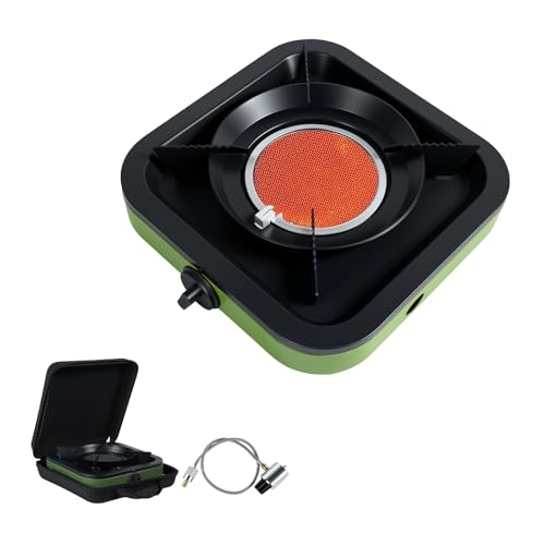 Portable Propane Camping Stove - Single Burner Propane Camp Stove with 10.6 Inch Carry Bag, Windproof Design & Gas Hose fo...