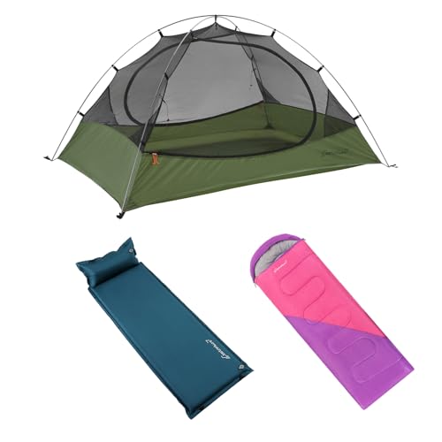 Clostnature 2 Person Ultralight Tent - Dome Style, Backpacking & Camping, Waterproof with Sleeping Bag & Pad