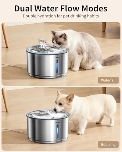 NPET Stainless Steel Cat Water Fountain, 1Gallon/135oz Automatic Pet Drinking Fountain Dog Water Dispenser with 4 Replacem...