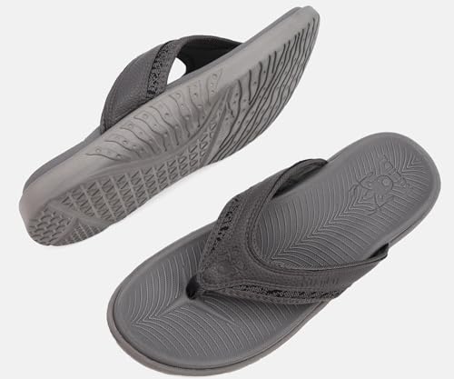 KuaiLu Mens Sport Flip Flops Comfort Orthotic Thong Sandals with Plantar Fasciitis Arch Support Outdoor Summer Beach Size ...