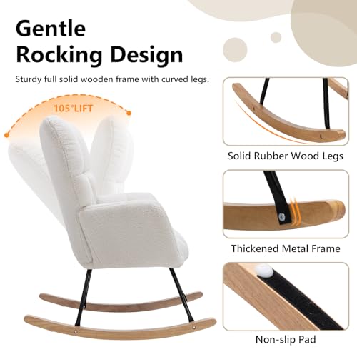 NIOIIKIT Nursery Rocking Chair Teddy Upholstered Glider Rocker Rocking Accent Chair Padded Seat with High Backrest Armchai...