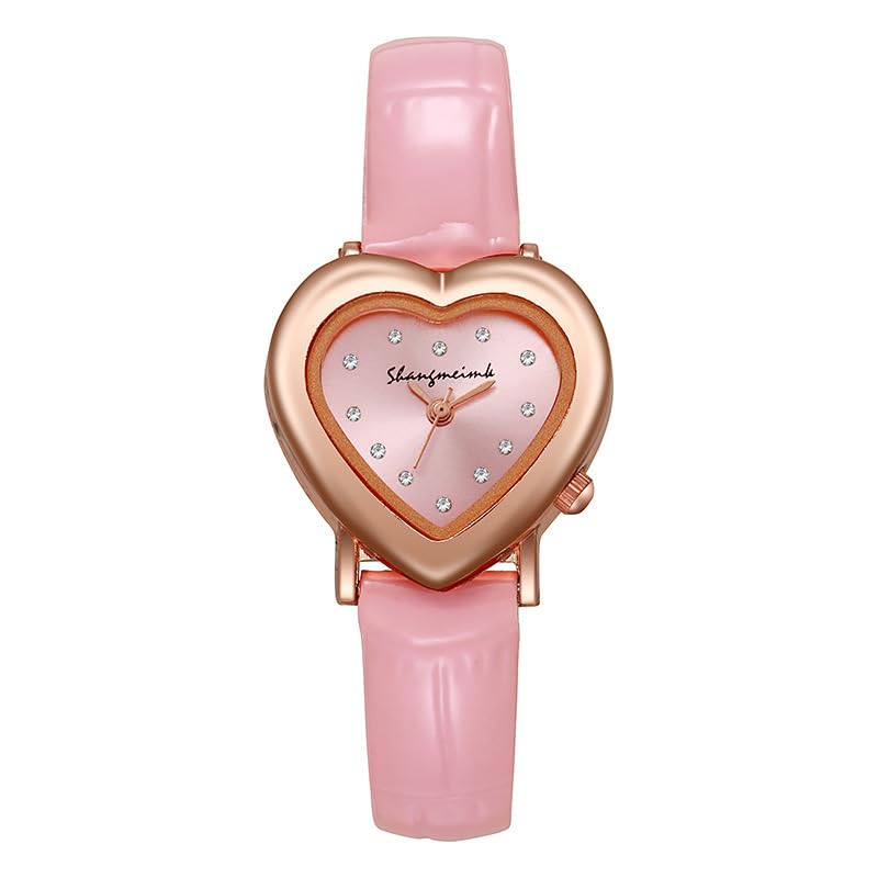 Heart Shape Retro Bracelet Watch for Man Women, Luxe Elegant, Small Dial, Minimalist Design, Chain Strap, Refined Style (Pink)