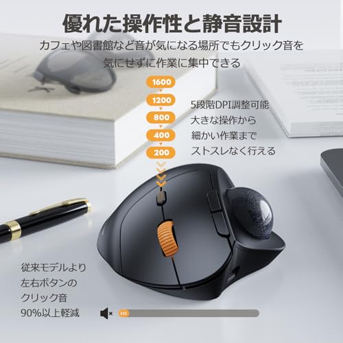 ProtoArc Wireless Trackball Mouse, EM04 Ergonomic Bluetooth Rollerball Rechargeable Computer Laptop Thumb Control Mouse, C...