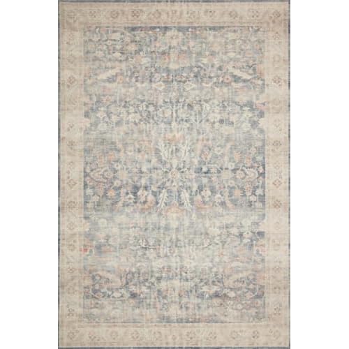 Loloi Hathaway Collection HTH-02 Denim/Multi 5'-0" x 7'-6", .25" Thick Area Rug, Soft, Durable, Printed, Modern, Low Pile, Non-Shedding, Easy Clean, Living Room Rug