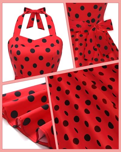 Women's 1950s Polka Dress Set Audrey Vintage-Inspired Cocktail Halter Swing Dress with Accessories 10PCS