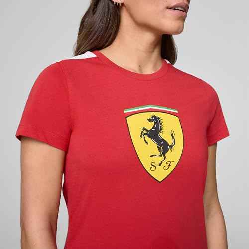 PUMA Scuderia Ferrari F1 Women's Tshirt with Large Scudetto Shield Logo - Red