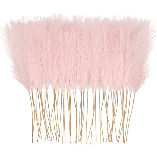 obbsie 50pcs Pink Faux Pampas Grass Decor, 21.6" Short Artificial Pompous Grass Floral Fake Pompas Grass Branches Vase Fil...