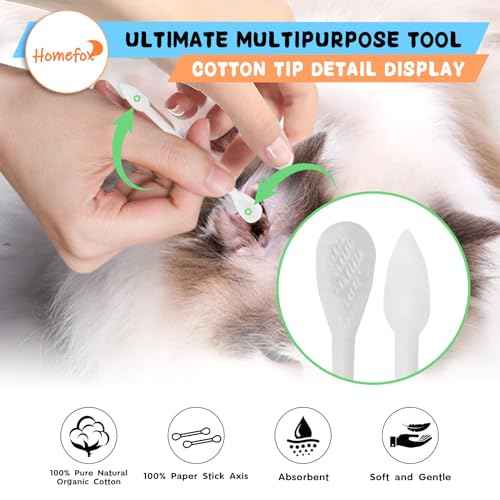 Cotton Swabs Flattened Pointed - 250 Count Organic XL Cotton Bud Double Side Tight Firm Wounded Precision Extra Large Cotton Tips Applicator Blender Paper Stick, Flatten & Pointy (White)
