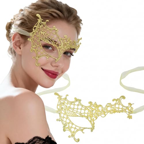 Hoshin Masquerade Mask for Women, Lace Half Face Venetian Masks with Peacock Feathers Mardi Gras Party Masks Costume