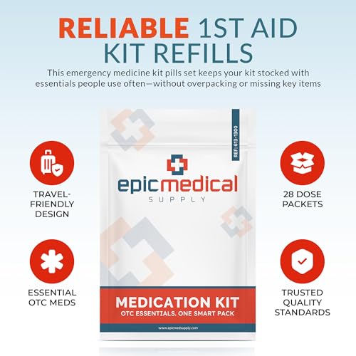 Epic Medical Supply First Aid Kit Medication Refill – 28-Count Unit Dose Packets – Emergency Medicine Kit Pills for 1st Ai...
