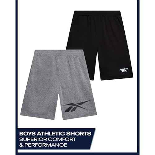 Reebok Boys Athletic Shorts - 2 Pack Performance Quick Dry Pull On French Terry Boys Shorts with Pockets for Basketball Gym
