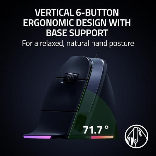 Razer Pro Click V2 Vertical Wireless Mouse: 6 Button Ergonomic Design - One Click AI Prompt - Supports Windows & Mac - Mul...