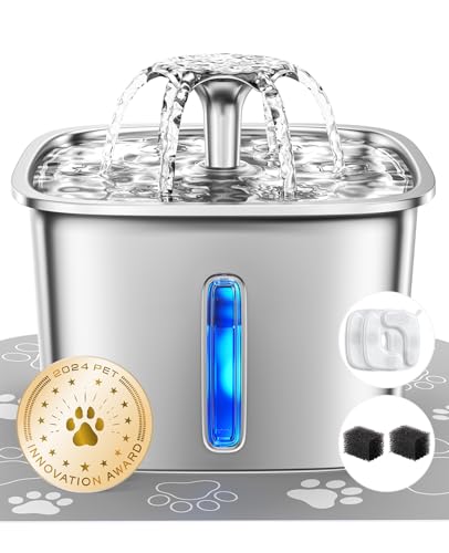 Veken Innovation Award Winner Stainless Steel Cat Water Fountain, 95oz/2.8L Automatic Pet Fountain Dog Water Dispenser wit...