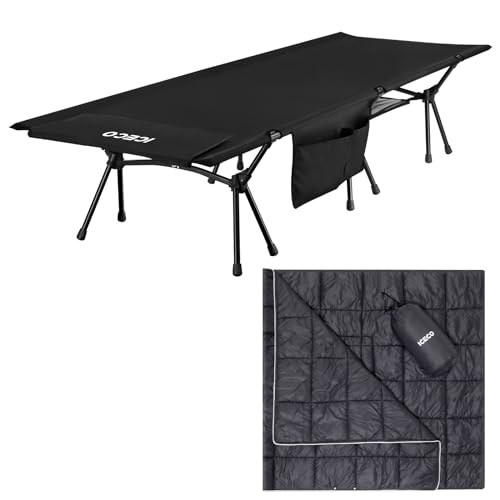 ICECO Camping Cot with Camping Blanket, Folding Cot for Camping, Portable Bed Sleeping Cot, Lightweight Backpacking Cot St...