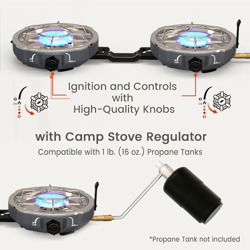 Cofiyard 20,000 BTUs 2 Burner Propane Camping Stove, Portable Folding Camp Stove with Adjustable Burners, Built-in Ignitio...