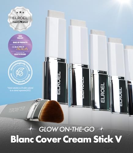 ELROEL Blanc Cover Cream Stick V White - Korean Color-Changing Foundation Stick with Volufiline - Medium to Full Coverage ...