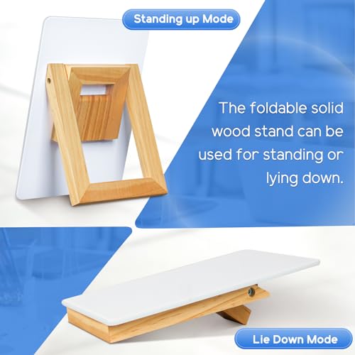 WALGLASS Desktop Glass White Board 9.5"x 6.7" with Reversible Wood Stand, Small Dry Erase Board, Portable Whiteboard for D...