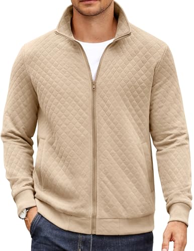 COOFANDY Mens Zip Up Sweatshirt Mock Neck Quilted Jacket Casual Lightweight Sweater Jackets with Pocket