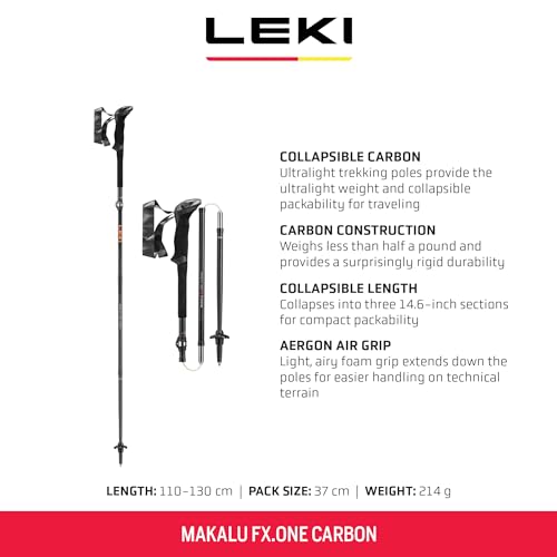 LEKI Makalu FX.One Carbon Adjustable Lightweight Walking Poles for Trekking & Hiking