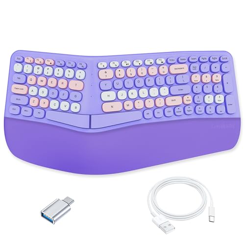 Lomiluskr Wired Ergonomic Keyboard with PU Wrist Rest, Carpal Tunnel Keyboard, Colorful Split Ergo Design, Comfortable Nat...