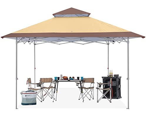 ABCCANOPY 13x13 Pop Up Canopy Base on 10x10 Canopy Frame with Double Ventilated Top, 4 Sandbags, 4 Ropes and 8 Stakes (Beige)