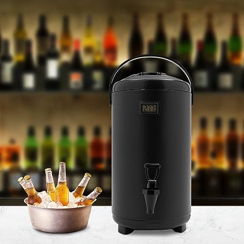 Insulated Beverage Dispenser, 3.2 Gal/12L Stainless Steel Thermal Drink Server with Spigot & Temp Display, Suitable for Ca...