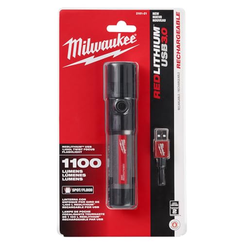 Milwaukee Rechargeable 1100 Lumen LED Flashlight, Battery Powered, Twist Focus