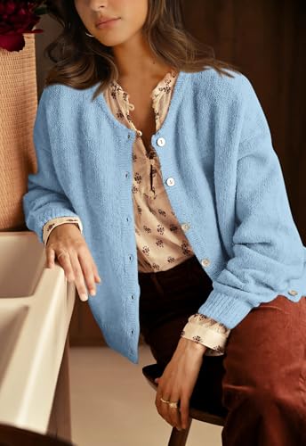 PRETTYGARDEN Long Sleeve Crewneck Button Down Womens Sweaters Spring Open Front Chunky Cardigan Sweaters for Women 2026