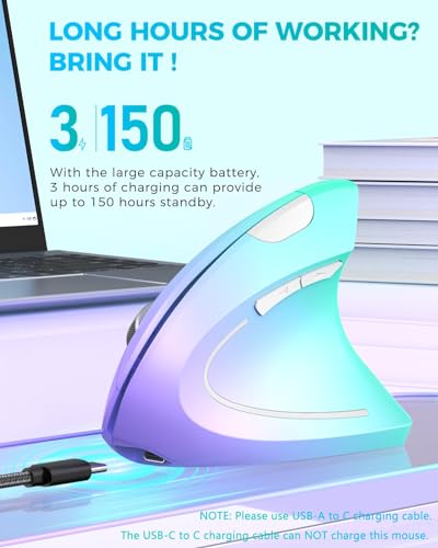 Lekvey Ergonomic Mouse, Vertical Wireless Mouse, Rechargeable 2.4G Optical Carpal Tunnel Mice: 800/1200 / 1600 DPI, 6 Butt...