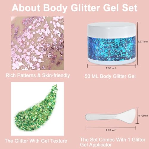 Boko 50ML Body Glitter Gel, Red White Blue 4th of July Chunky Glitter for Face Hair Body Makeup, Patriotic Glitter for USA...