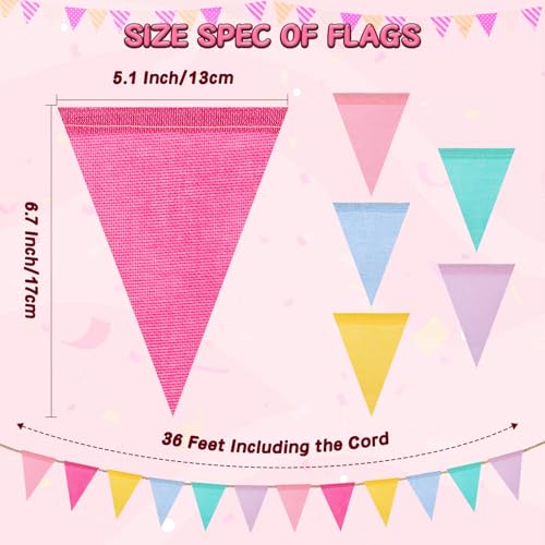 Jutevo 120 Flags/72ft Pennant Banner Flags Garland, Triangle Banner Pennant Flags on a String, Pastel Burlap Pennant Banne...