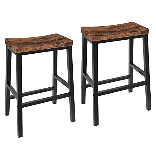 HOOBRO Bar Stools, Set of 2 Bar Chairs, 23.6 Inch Saddle Stools, Kitchen Counter Seat with Footrests, Industrial Barstools...