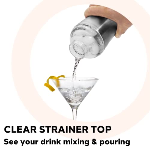 OGGI Groove Insulated Cocktail Shaker-17oz Double Wall Vacuum Insulated Stainless Steel, Tritan Lid has Built In Strainer,...