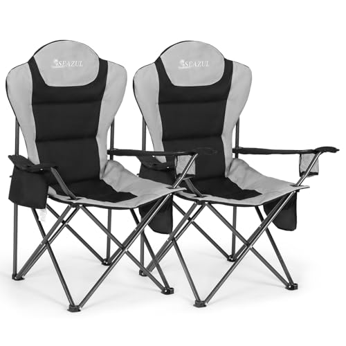 Camping Chairs for Adults, Heavy Duty Camping Chairs 2 Pack, Folding Chairs for Outside, Support 380 LBS, Portable Travel ...