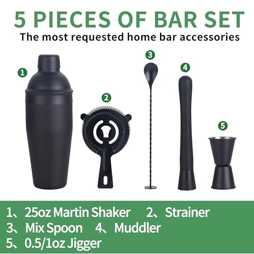 JWJIUEJIU Cocktail Shaker Set Bartender Kit,5 Piece Bar Set Stainless Steel Bar Tools Set for Professional Bartender and H...