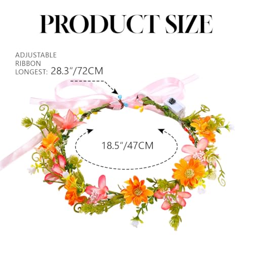 DRESBE Light Up Flower Crown Headbands LED Fairy Floral Hair Accessories for Women