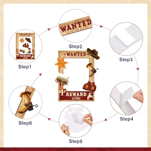 SKIRUP West Wanted Photo Booth Prop Kit Cowboy Party Decoration Wild Western Cowboy Theme Photo Booth Prop Set Wild Wester...
